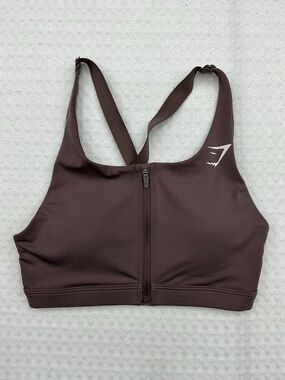 Gymshark Front-Zip Sports Bra - Brown